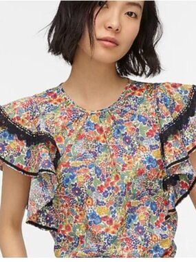 J.Crew X Liberty Of London Floral Ruffle Sleeve Blouse in Margaret Annie